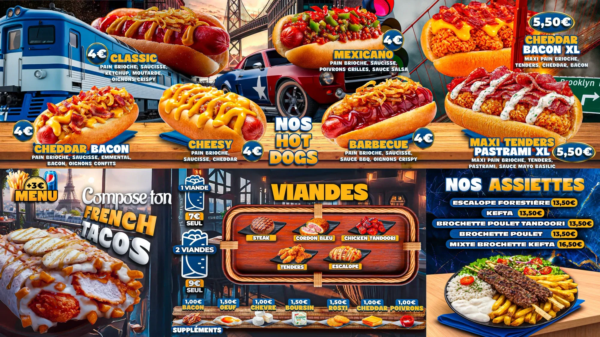 Menu board hot dogs et tacos créé par ZakDesign